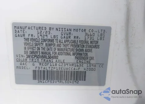 2024 Nissan Kicks Sr Xtronic Cvt из США, поврежденный, VIN 3N1CP5DV9RL504092